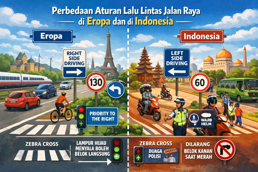 Perbedaan Aturan Lalu Lintas Jalan Raya di Eropa dan di Indonesia