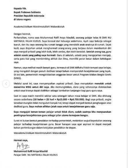 tangkapan layar surat