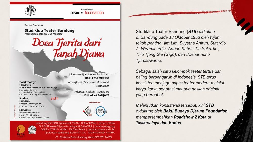 Studiklub Teater Bandung Gelar Pentas 2 Monolog di Tasikmalaya dan Kudus